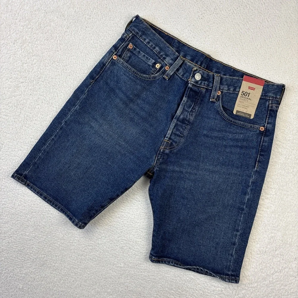 NEW LEVIS 501 Original Jorts Mens 31 Blue Denim Shorts Stretch 9